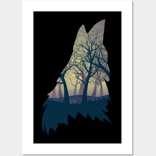 Wolf Howling with Forest inside Posters and Art